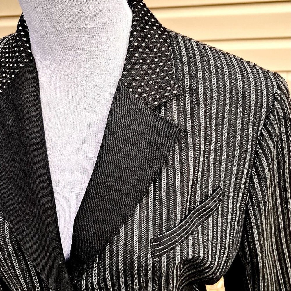 Tina Hagen VTG Wool Blazer Medium Artsy 4 Fabric Patterns Black Gray Silver Sz M - Picture 6 of 15
